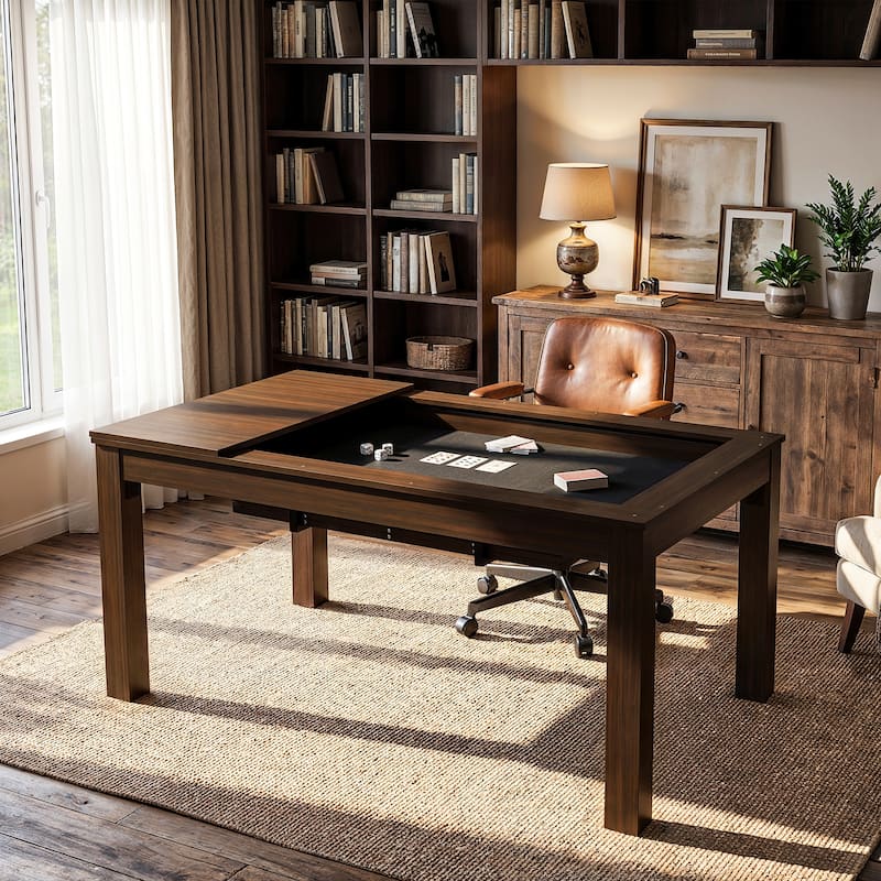 63" Convertible Board Game Table Multi-Purpose Dining & Work Table with Hidden Gaming Surface, Removable Top Panels
