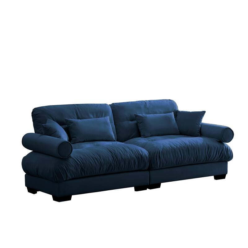 93.7" Velvet 3-Seater Sofa, Bolster Arms and High-Resilience Cushions