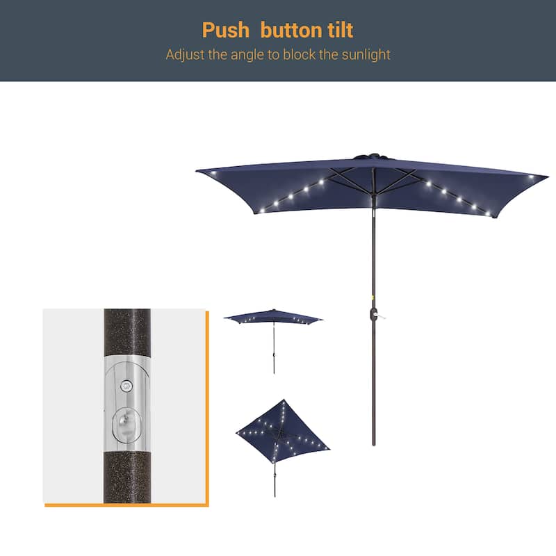 LIVOOSUN 10x6.5ft Steel Solar-Powered LED Patio Umbrella,w/Crank Tilt