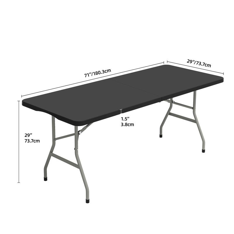 71" White/Black Rectangular Foldable Plastic Outdoor Dining Table