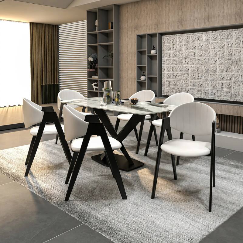 Savor Mid-Century Modern Upholstered Dining Chair with Curved Back and Iron Base for Home & Kitchen Set of 2
