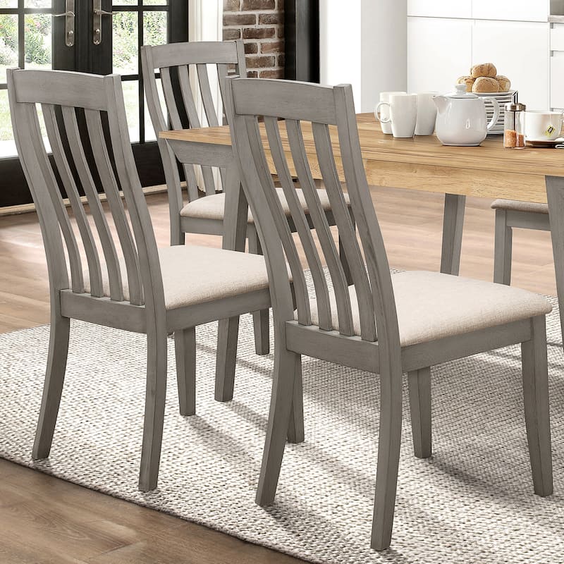 Modern Farmhouse Wood Slat Back Grey Upholstered Dining Chairs (Set of 2)