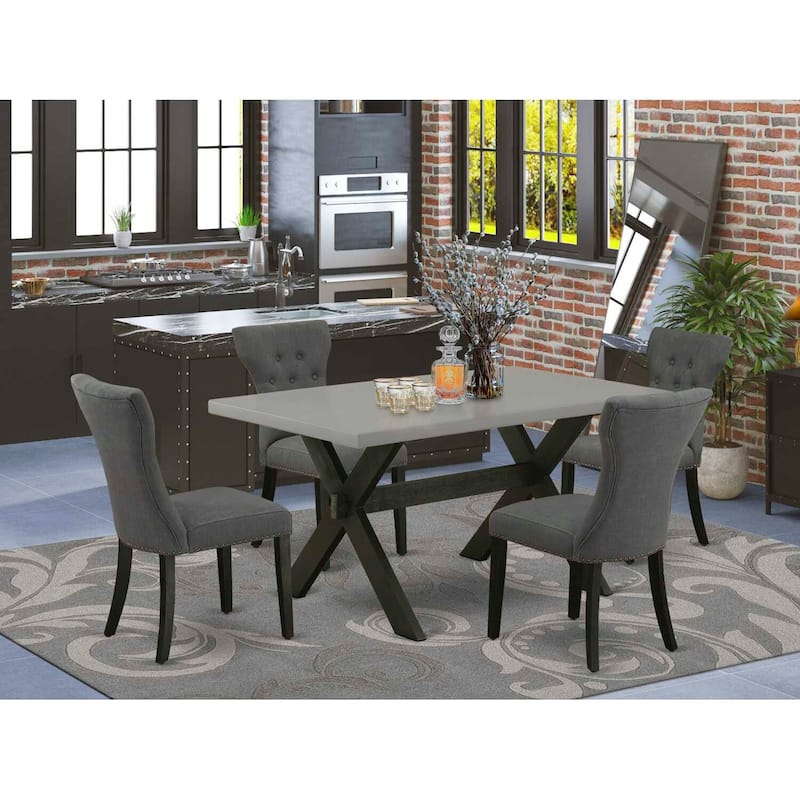 HomeStock 5-Piece Rectangle Natural Oak Finish Solid Wood Top Dining Table with 4 Upholstered Chairs with Lattice Back