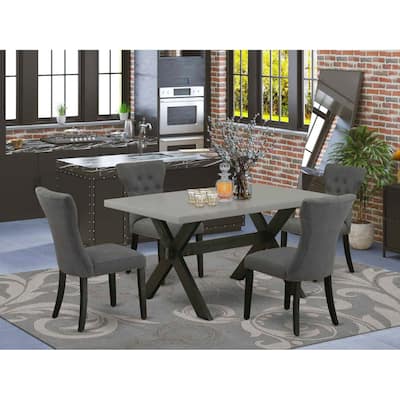 HomeStock 5-Piece Rectangle Natural Oak Finish Solid Wood Top Dining Table with 4 Upholstered Chairs with Lattice Back