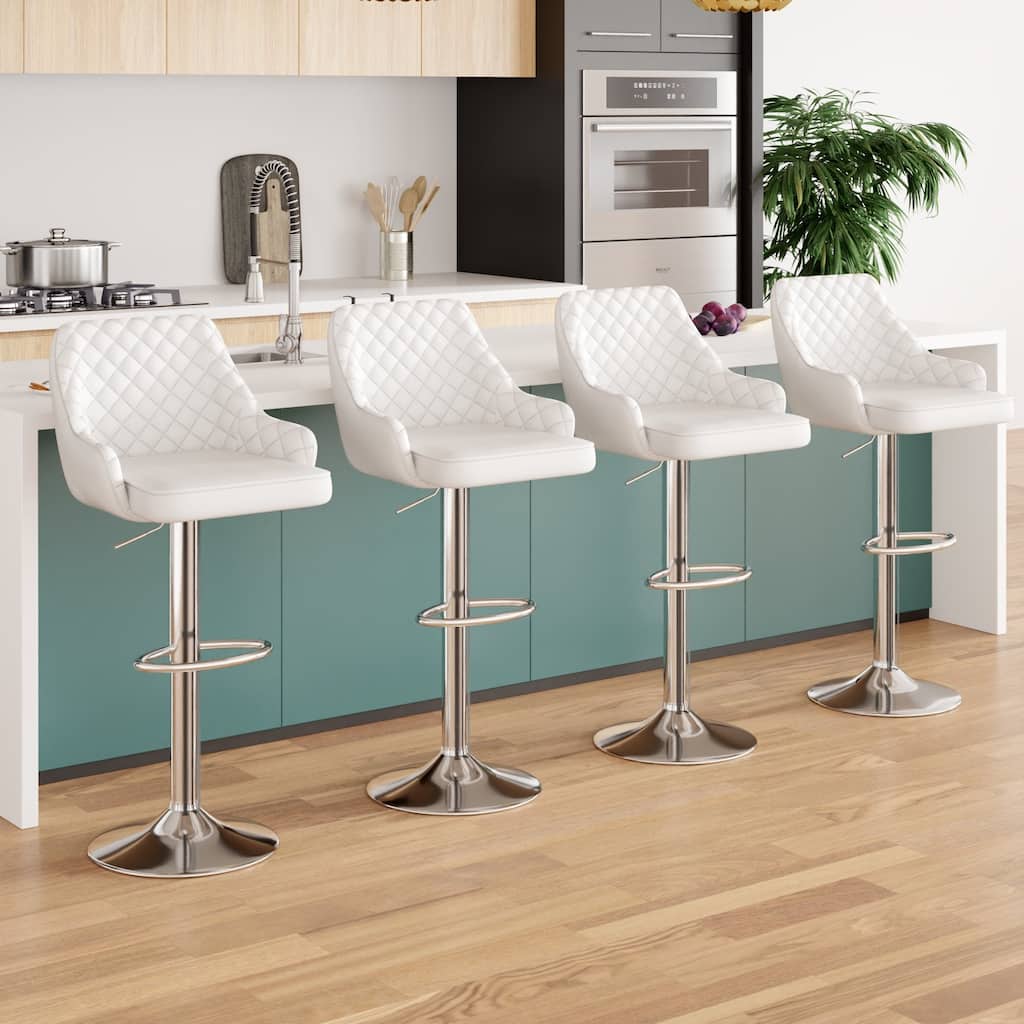 Javlergo 4-Pack Adjustable Bar Stools 24.4" to 32.7" Height Range with Footrest & Diamond Quilted Half-Back Counter Stools Set