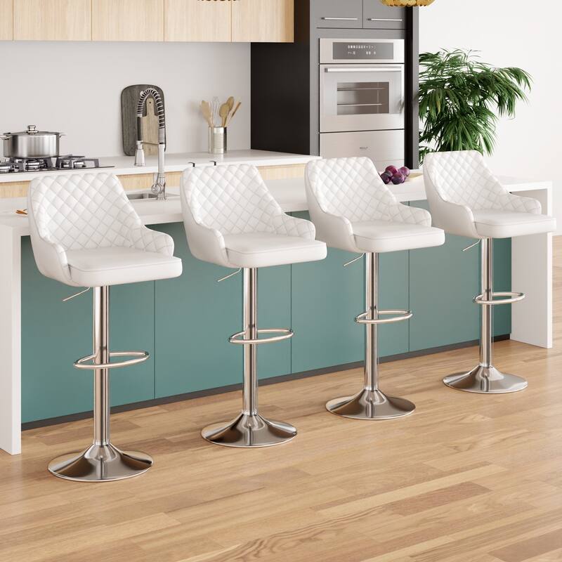 Javlergo 4-Pack Adjustable Bar Stools 24.4" to 32.7" Height Range with Footrest & Diamond Quilted Half-Back Counter Stools Set - White