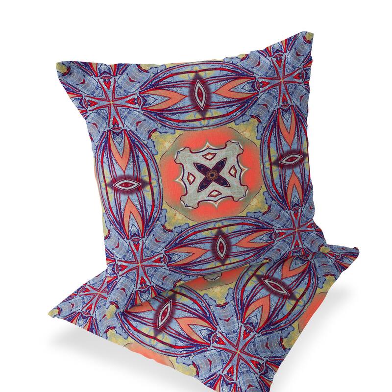 HomeRoots Set of Two 16" X 16" Blue and Purple Blown Seam Floral Indoor Outdoor Throw Pillow - 16.00' X '16.00' X '5.00