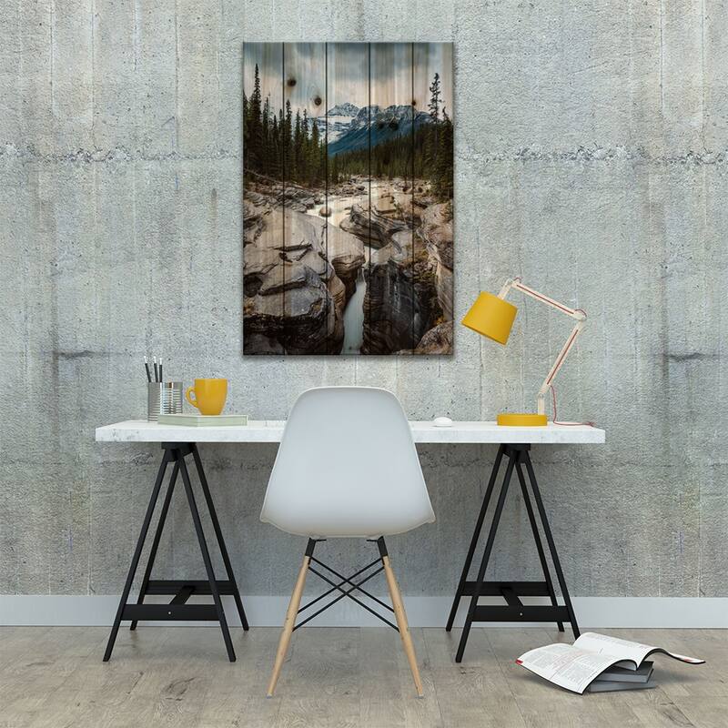 Mistaya Canyon In The Rockies Print On Wood by Matteo Colombo - Multi-Color