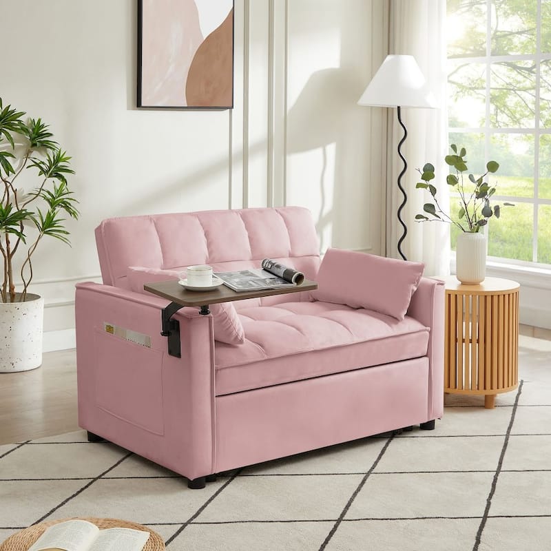 Velvet Loveseat Sofa Bed With 3 Adjustable Positions