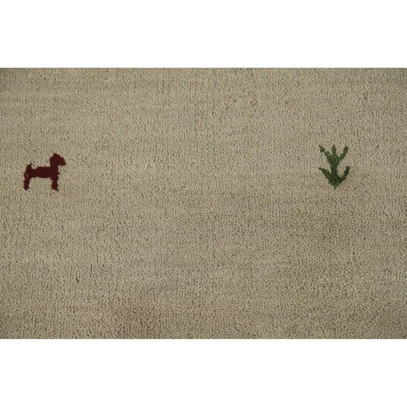 Hand Knotted Oriental 100% Wool Carpet Tribal Animal Pictorial Beige & Ivories Gabbeh Area Rug - 6' 6'' X 4' 7''