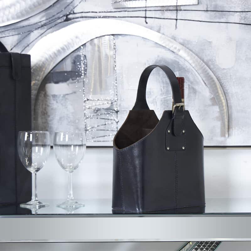 Leather Handmade 2 Bottle Kitchen Wine Holder with Carrying Handle