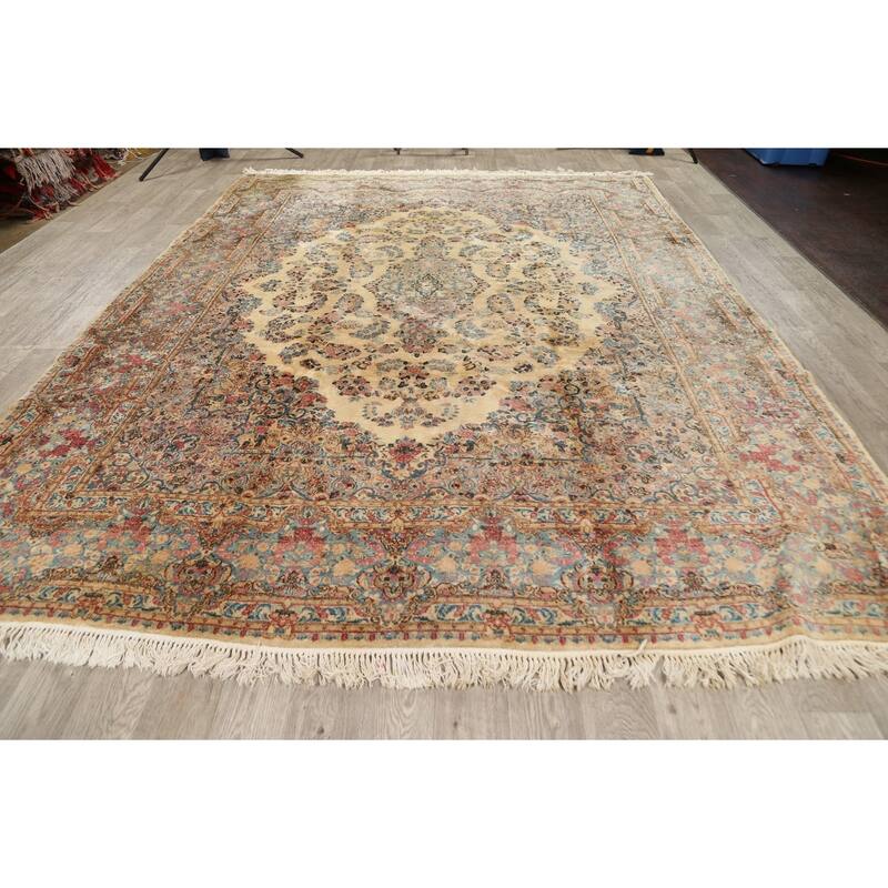 Vegetable Dye Floral Kerman Persian Area Rug Handmade Wool Carpet - 8'9" x 11'5"