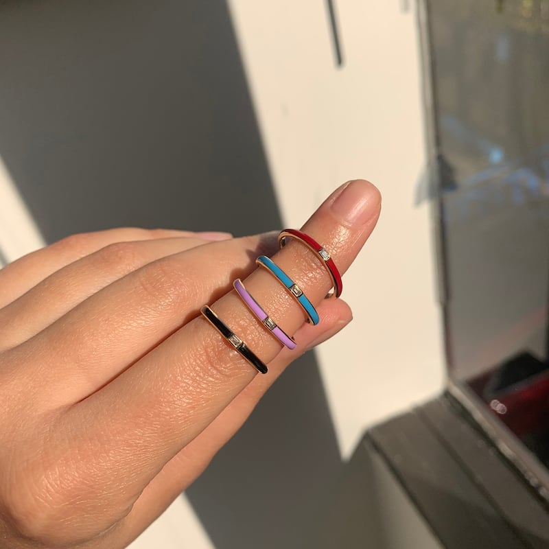 Joelle Collection Amethyst Enamel & Diamond Band Ring 14K Yellow Gold Ring Size 6.5