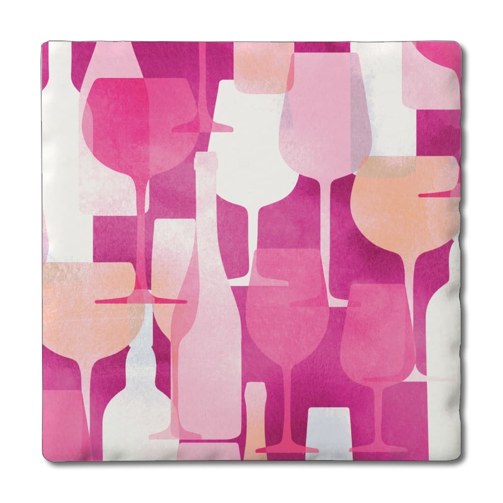 Pink Bottles 4 Pack Absorbent Stone Coasters with Cork Backing 4" Square Made in The USA Absorbent Wipes Clean