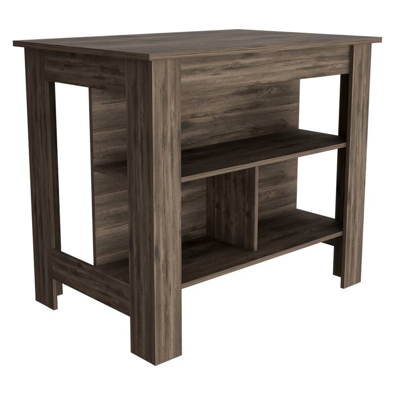 TUHOME Cala 3-Shelf Wooden Casual Kitchen Island - Dark Brown, Dark Brown