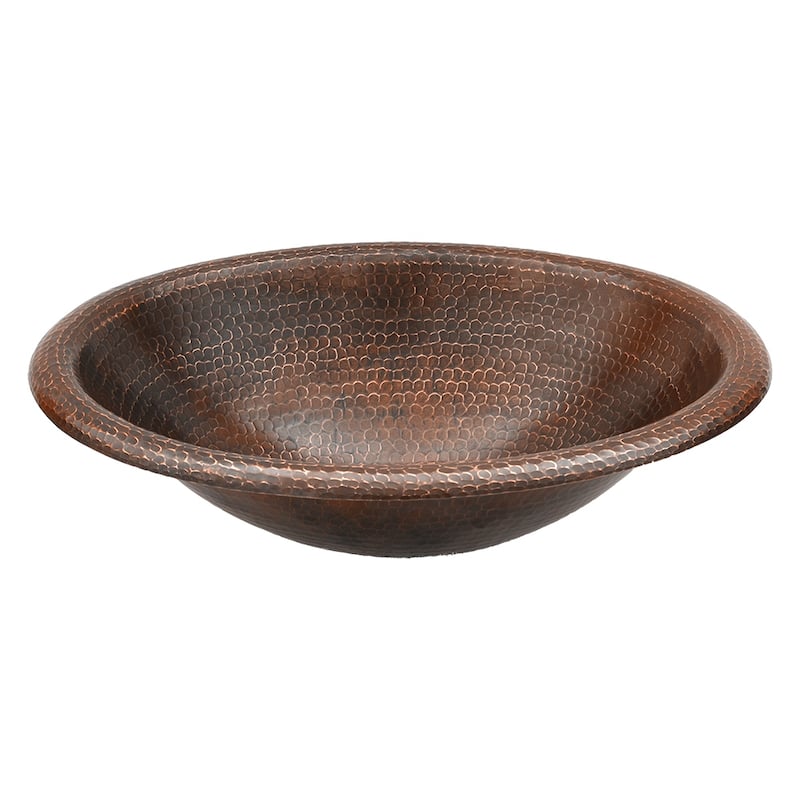17" Oval Self Rimming Hammered Copper Bathroom Sink, Matching Drain and Accessories