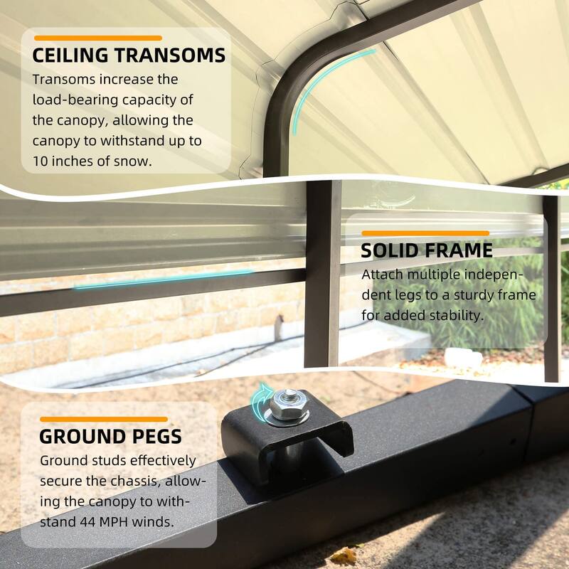Erommy Outdoor Carport with Galvanized Steel Roof - Multi-Use Shelter, Sturdy Metal Carport for Cars, Boats, and Tractors