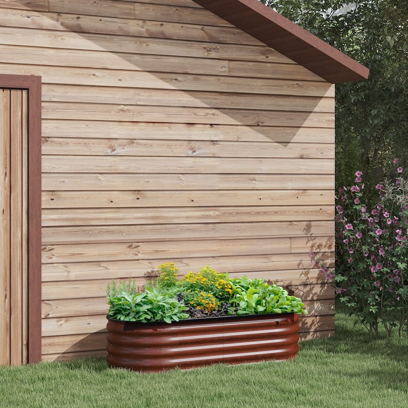 Raised Garden Bed Kit, Outdoor Metal Elevated Box with Safety Edging, Easy DIY Stock Tank for Growing Flowers,Herbs & Vegetables