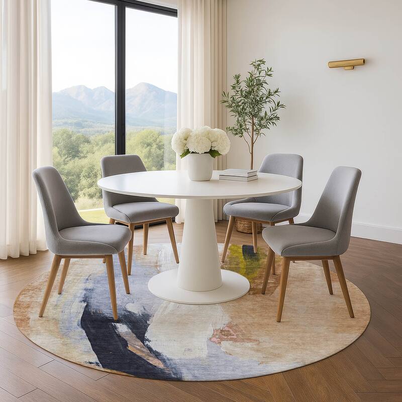 Premium Washable Super Soft Abstract Brushstrokes Mayfield Rug - Putty - 8' x 8'