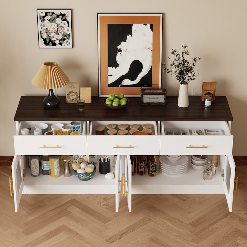 Sideboard Buffet Cabinet with Acrylic Pattern Doors and Gold Handles Bookshelves Bookcase Console Table
