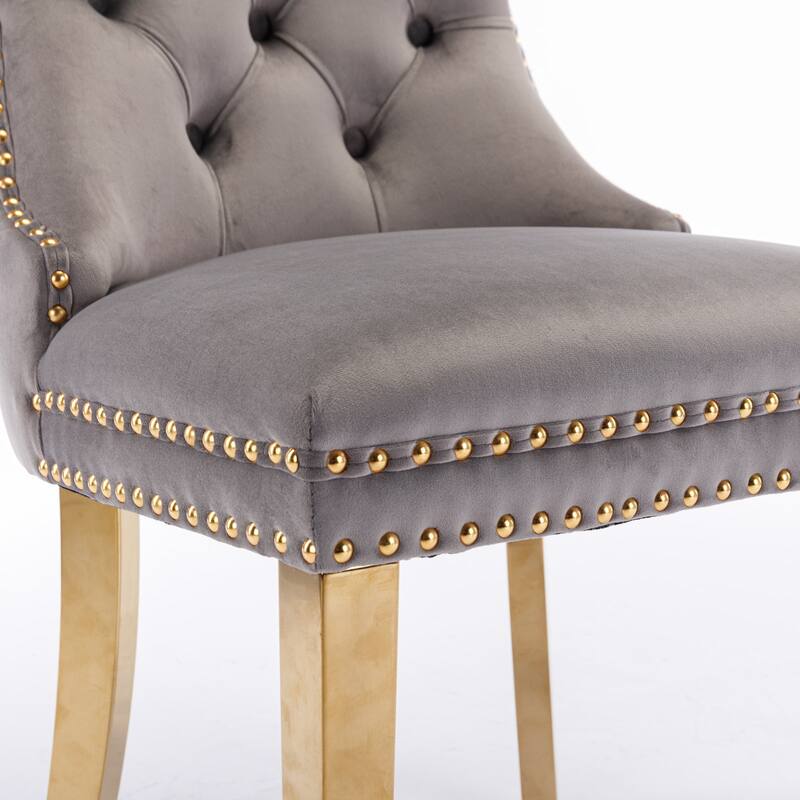 Velvet Upholstered Dining Chair Set of 2, Club Guest Office Chairs, Fabric Accent Upholstered Chairs, Gold Nailhead Trim Chair