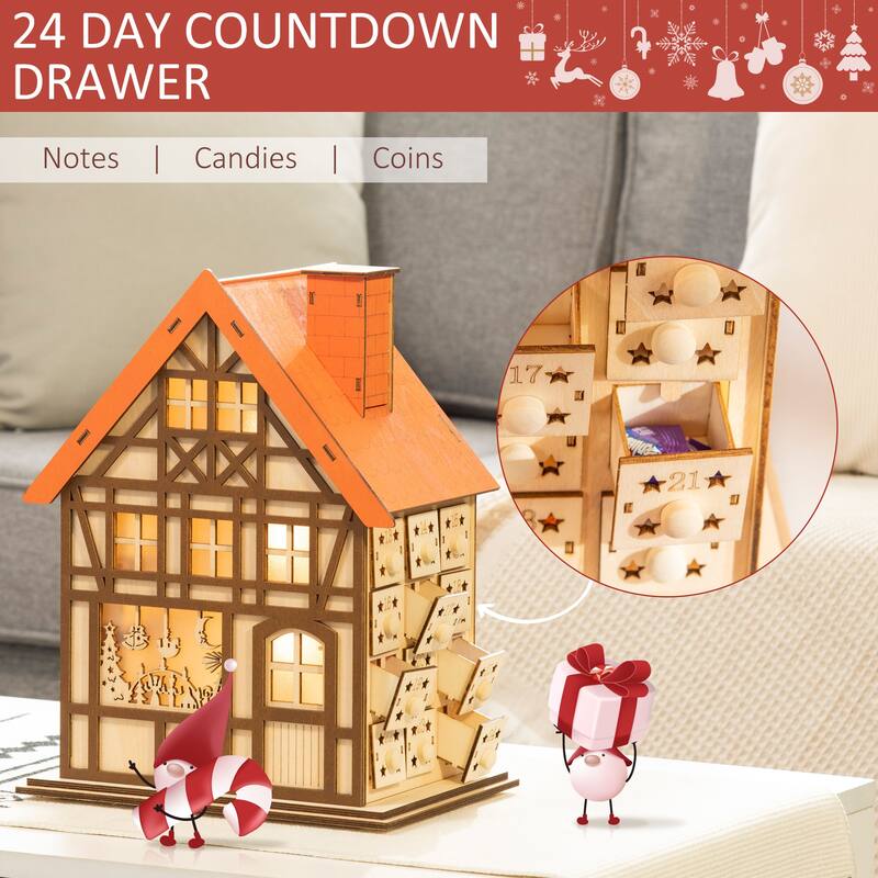 HOMCOM 24 Day Christmas Advent Calendar for Adults & Kids, Wooden Christmas Decoration