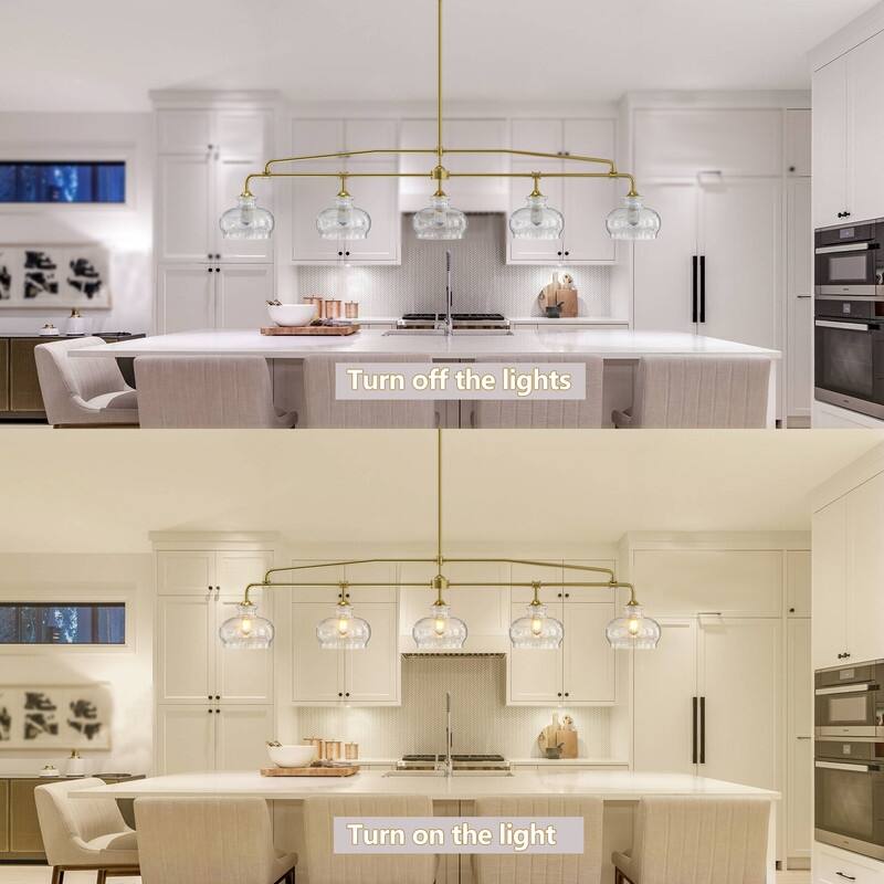 3-Light Brass Farmhouse Chandelier with Clear Glass Shade, Dimmable Hanging Light for Dining Room