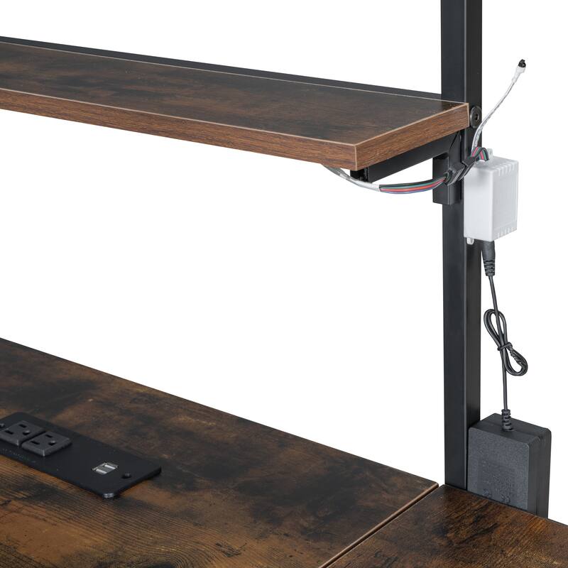 Twin Size Metal Loft Bed With Built-In Work Station, Led And Multiple Storage