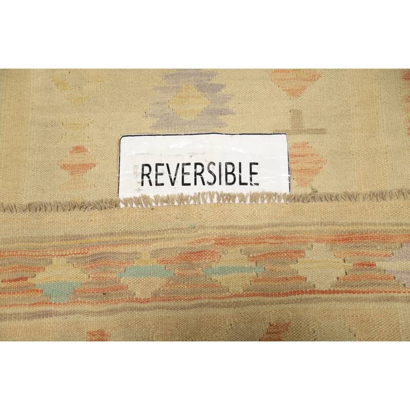 Hand Woven Oriental 100% Wool Carpet Southwestern Tribal Beige & Ivories Kilim Area Rug - 5' 1'' X 3' 2''