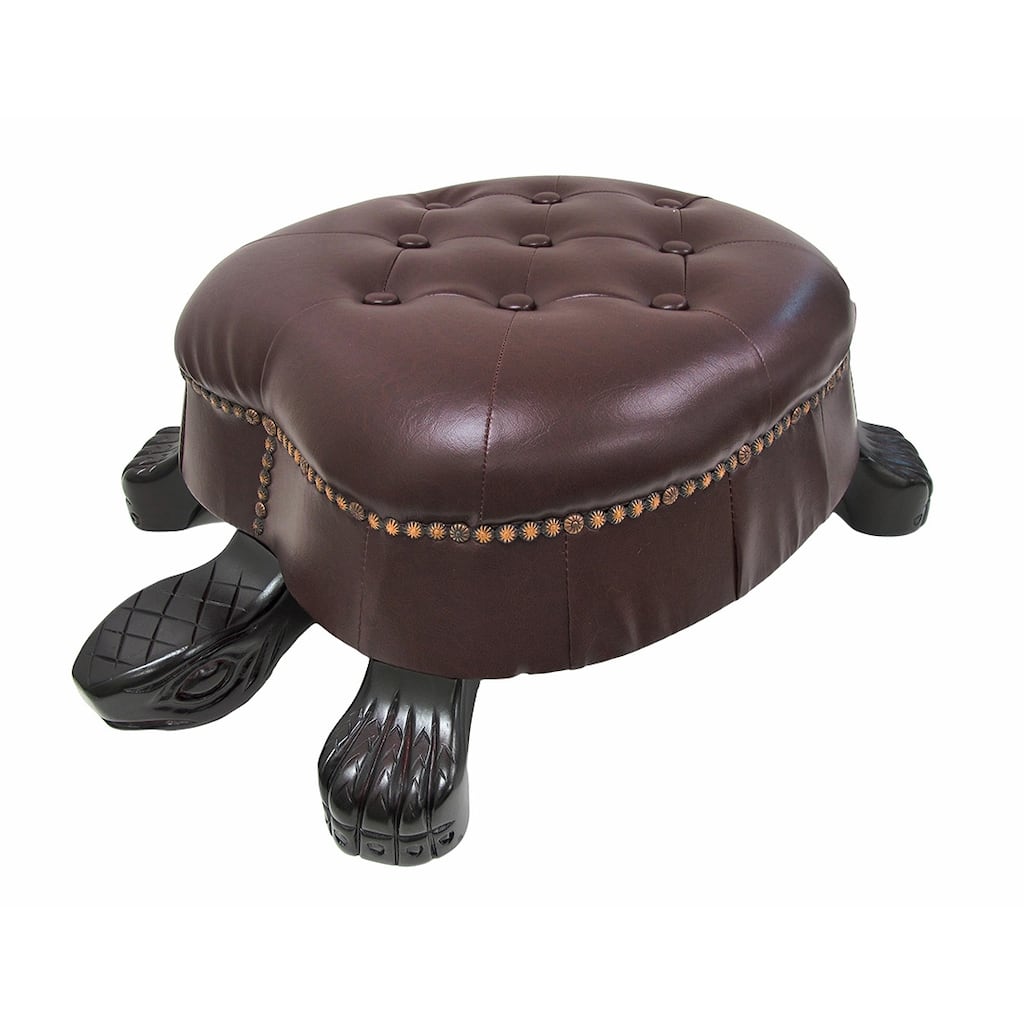 Zeckos Elegant Wooden Walnut Finish Brown Turtle Animal Shaped Ottoman - 9.5 X 28 X 21 inches