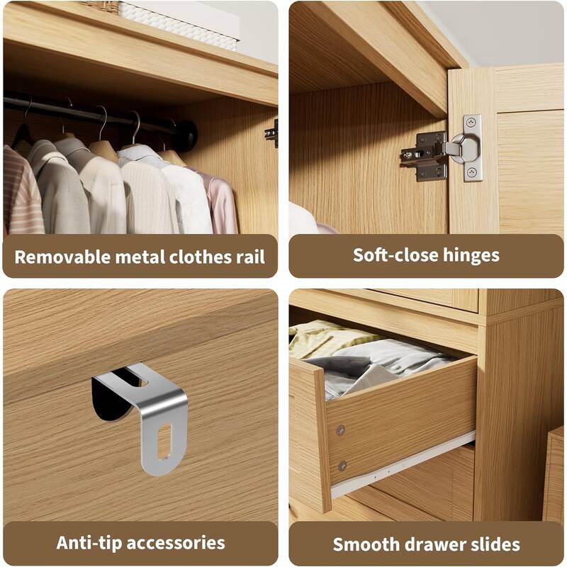 Garvee Louvered Door Armoire Wardrobe Closet with Drawers, 69.5" Wooden Wardrobe Cabinet with Hanging Rod