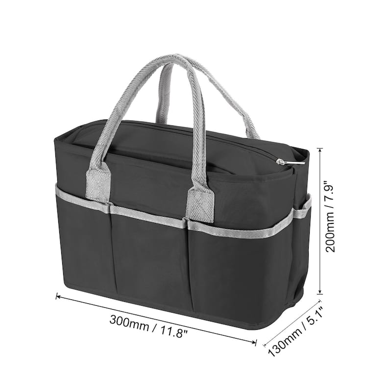 Lunch Bag Tote Bag with Pocket for Work Picnic 11.8"x5.1"x7.9", Black - Black