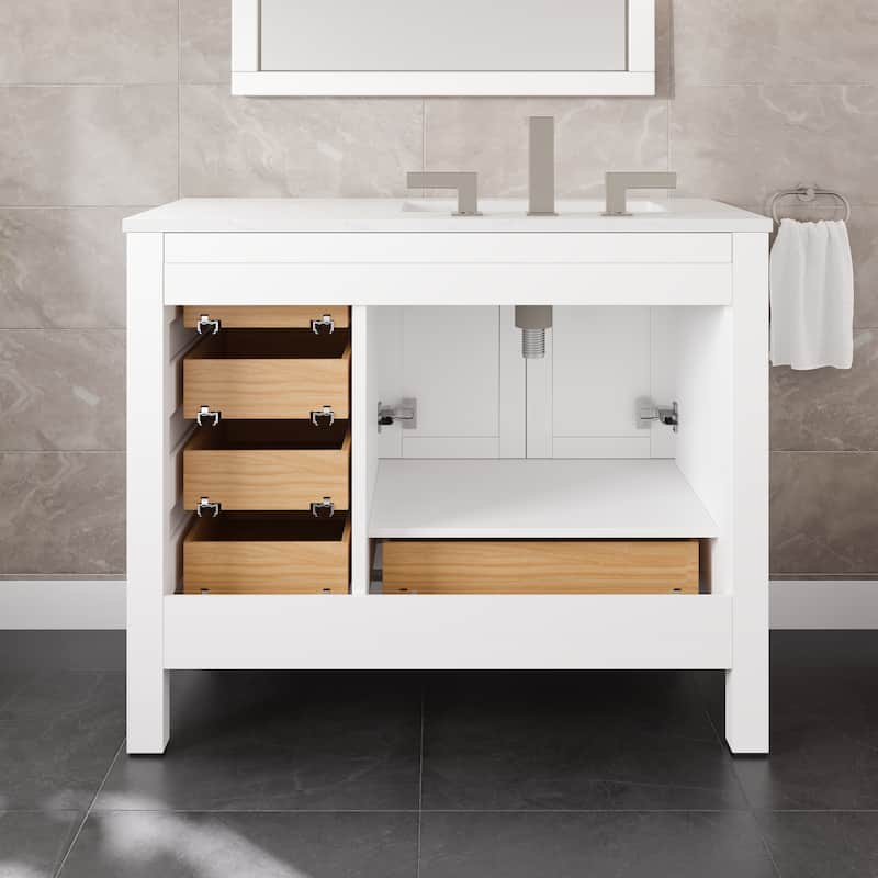 Eviva London 42"x18" White Transitional Bathroom Vanity with White Carrara Quartz Top