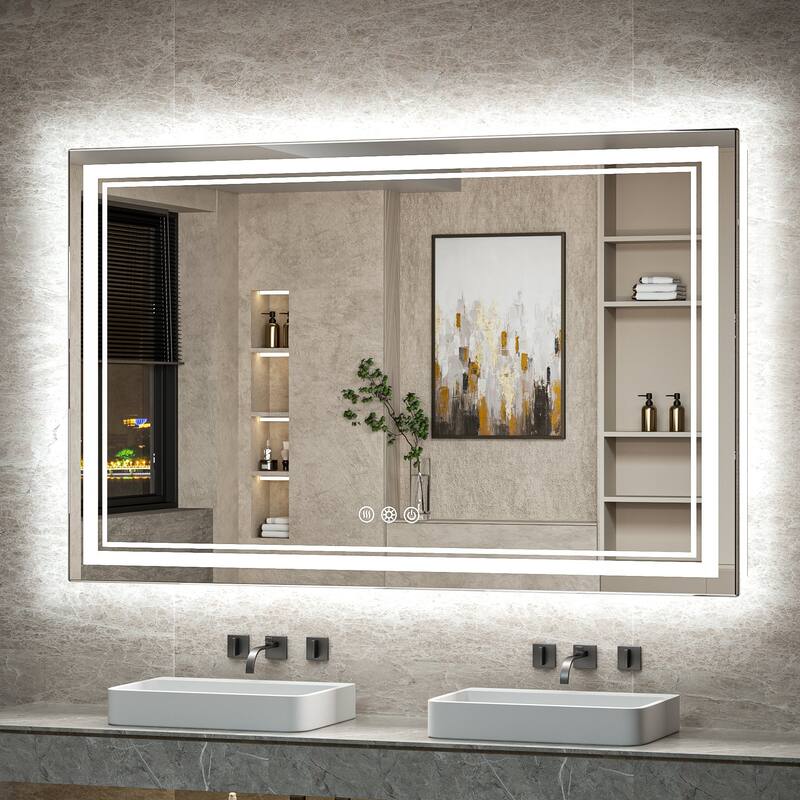 Keonjinn Rectangular Front Light & Backlit,LED Bathroom Vanity Mirror, 3 Color Temperatures, Anti Fog