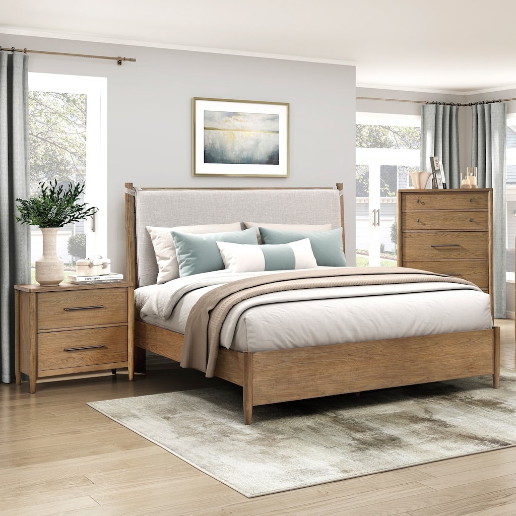 Brown Finish Bedroom Furniture Set Bed Chest Nightstand