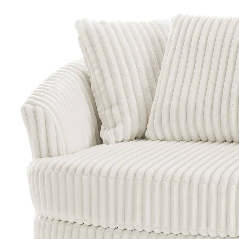 2 Set Oversized 43" W Plush Corduroy Swivel Barrel Chair with Pillows