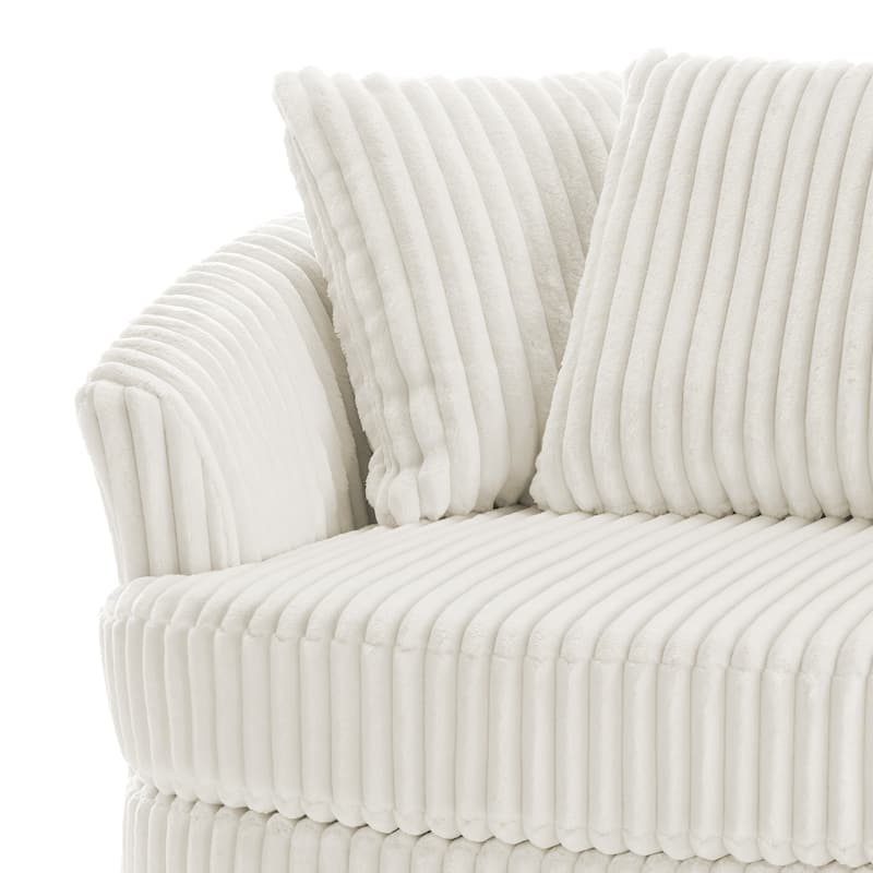 Oversized 43" W Plush Corduroy Recessed Arm Swivel Barrel Chair