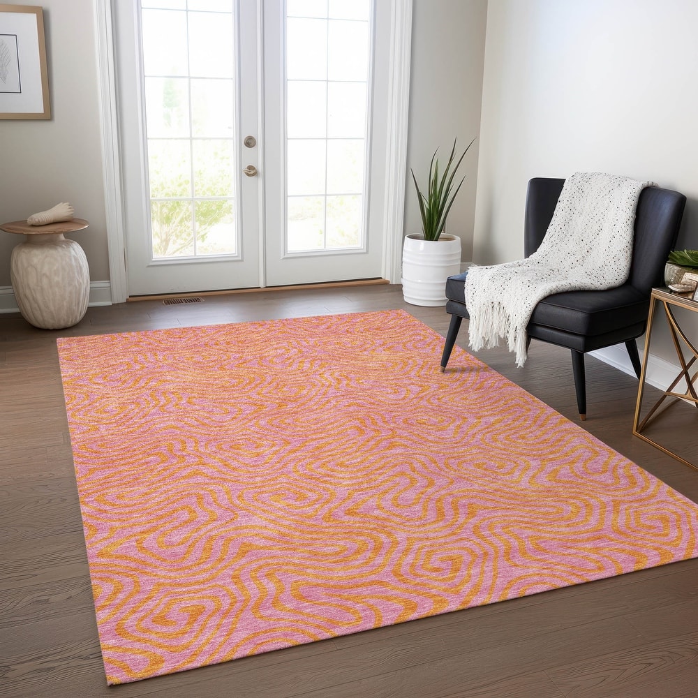 Machine Washable Indoor/ Outdoor Modern Trance Chantille Rug