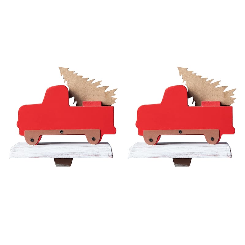 Glitzhome Christmas Dachshund Reindeer Red Car Stocking Holders Rustic Mantel Ornament