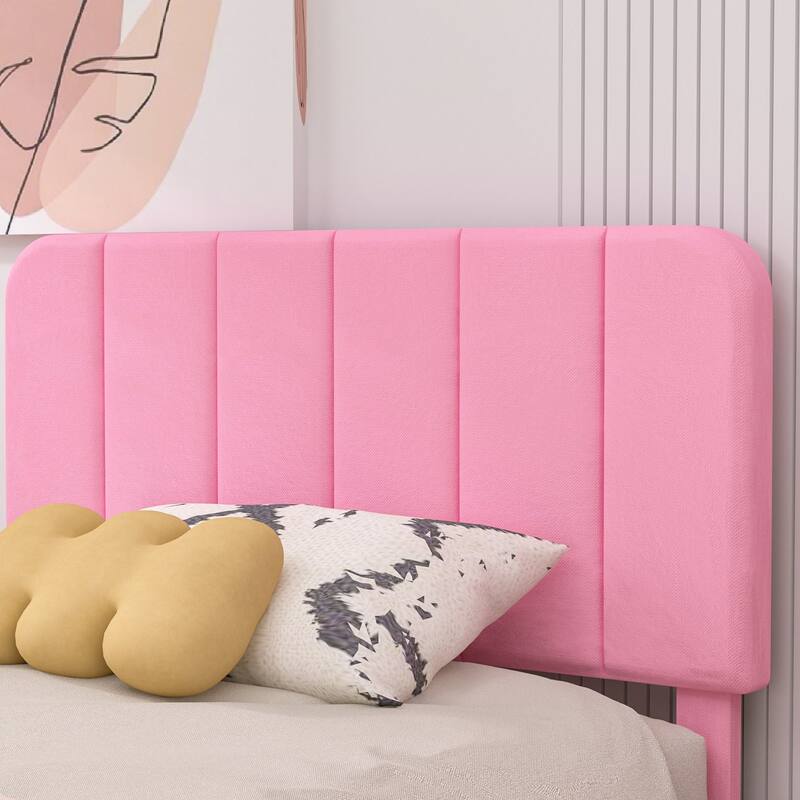 VECELO 2-Pack Kid Bed Frame Set Twin Size Platform Bed with Adjustable Upholstered Headboard Storage Drawer No Box Spring Needed