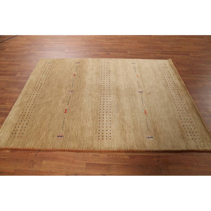 Gold Tribal Gabbeh Indian Area Rug Hand-Knotted Wool Carpet - 4'9"x 6'4"