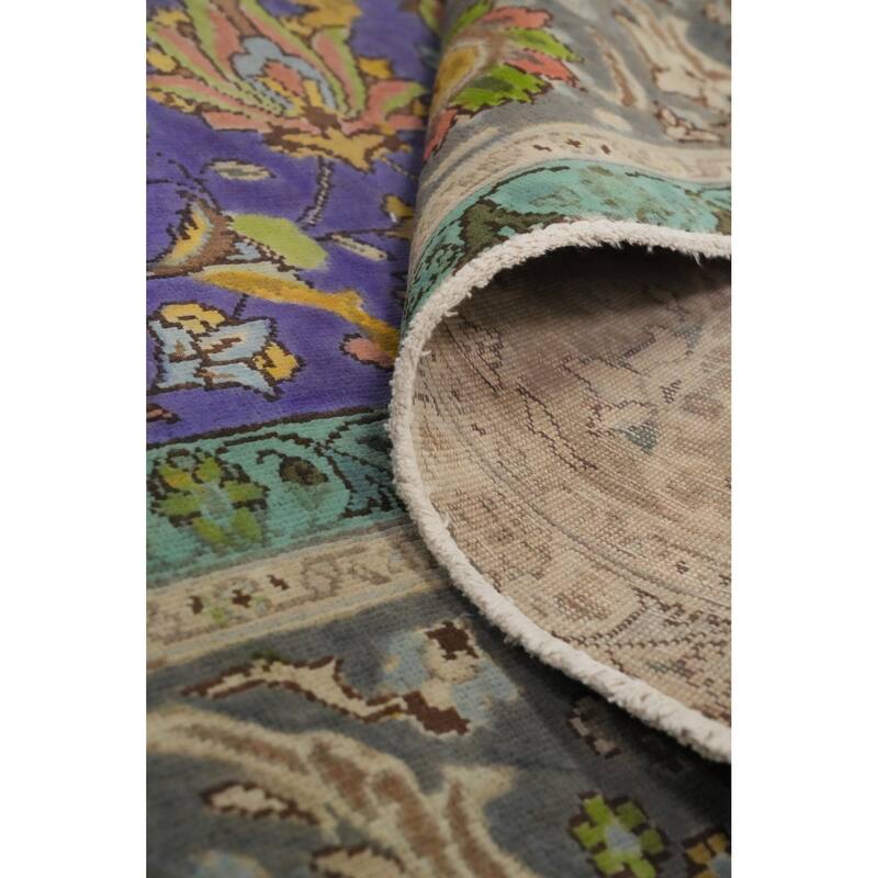 Hand Knotted Oriental 100% Wool Carpet Traditional Floral Purples Tabriz Area Rug - 12' 8'' X 9' 8''