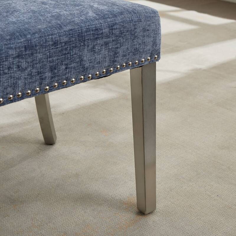 GDF Studio - Mid-Century Chenille Upholstered Dining Chairs with Curved Back & Golden Stainless Steel Legs, Set of 2