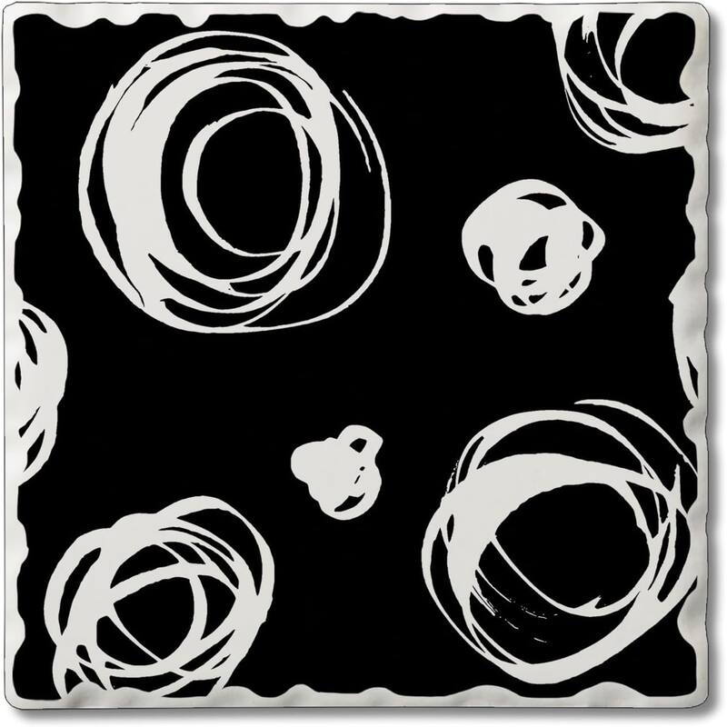 White Circles 4 Pack Single Absorbent Stone Coaster with Protective Cork Backing Made in The USA 4" Square, Easily Wipes Clean - Multi