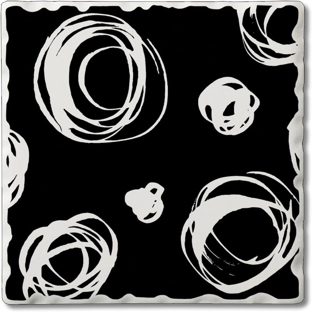 White Circles 4 Pack Single Absorbent Stone Coaster with Protective Cork Backing Made in The USA 4" Square, Easily Wipes Clean