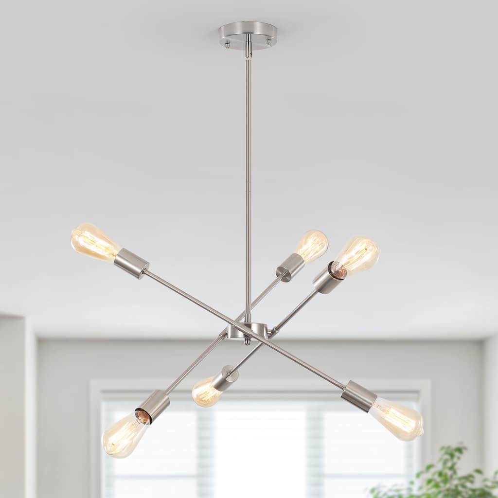 6-Light Adjustable Sputnik Chandelier Lighting Modern Linear Chandelier for Kitchen Island