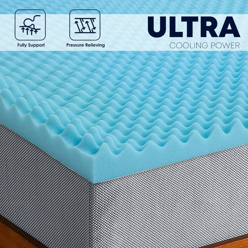 Onetan, 1", 2" & 3" Gel Memory Foam Mattress Topper, Blue