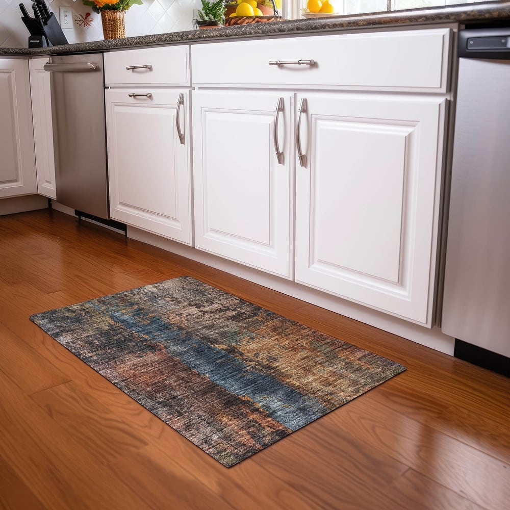 Machine Washable Indoor/ Outdoor Abstract Contemporary Chantille Rug