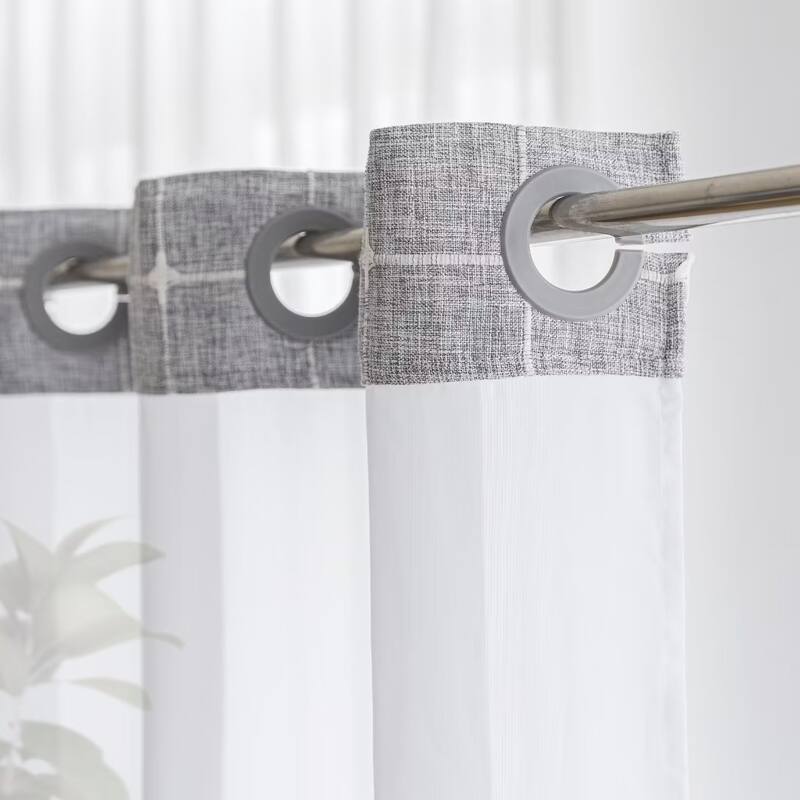 No Hook Geometric Tassels Shower Curtain with Snap-in Liner