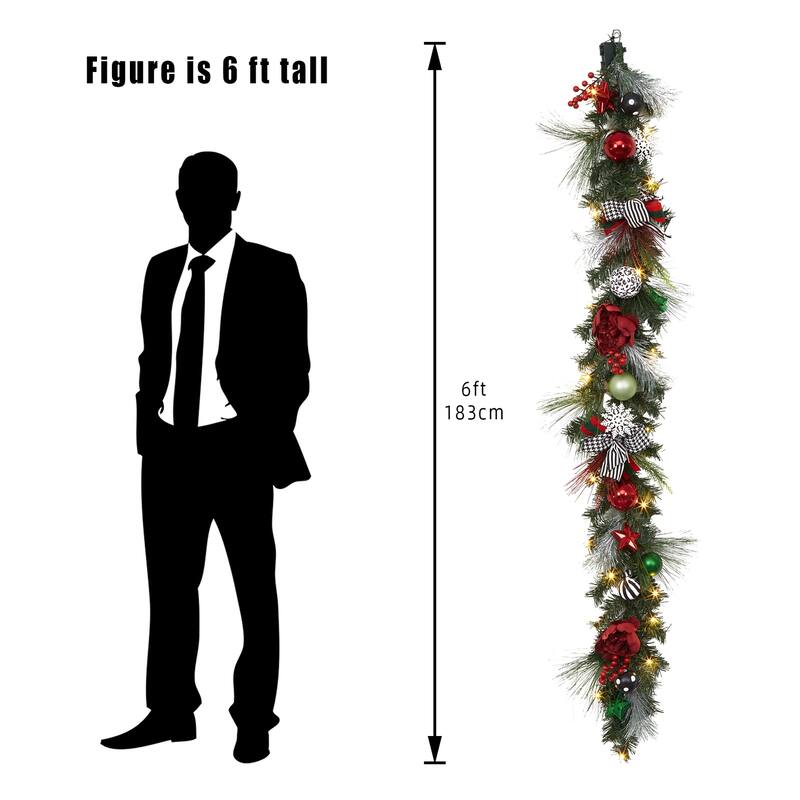 6ft Festive Decor Battery Operated Pre-Lit Christmas Garland - N/A